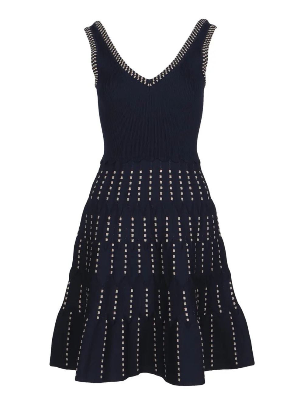 Sandro Jasm Marine Navy Metallic Gold Knee Length Mini Knitted Dress Sz 36 NWT